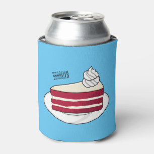 Red velvet cake cartoon illustration can cooler