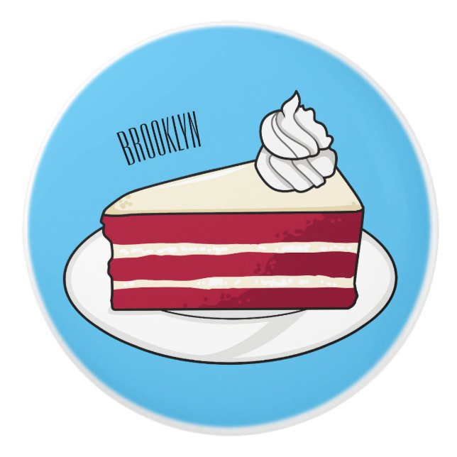Red velvet cake cartoon illustration ceramic knob (Front)