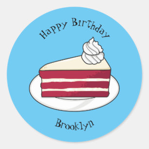 Red velvet cake cartoon illustration classic round sticker