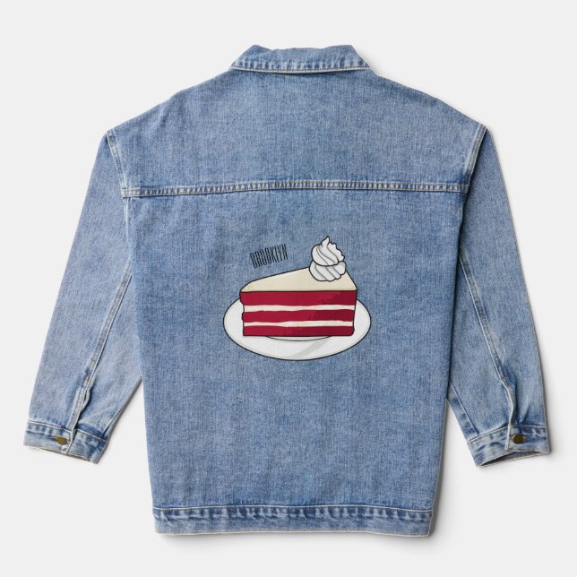Red velvet cake cartoon illustration denim jacket (Back)