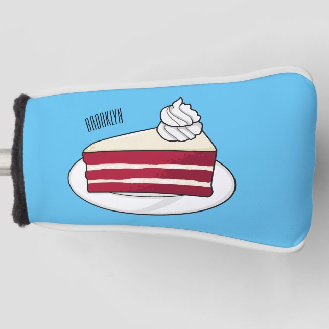 Red velvet cake cartoon illustration golf head cover (Front)