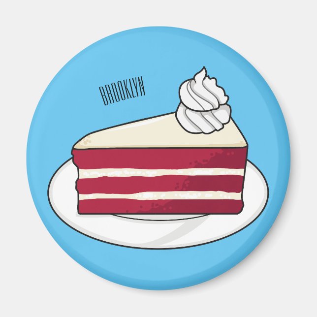 Red velvet cake cartoon illustration magnet (Front)