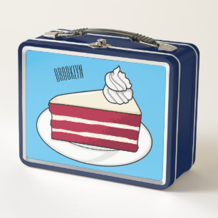 Red velvet cake cartoon illustration metal lunch box