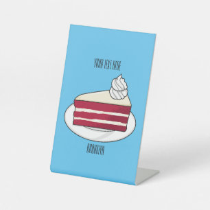 Red velvet cake cartoon illustration pedestal sign