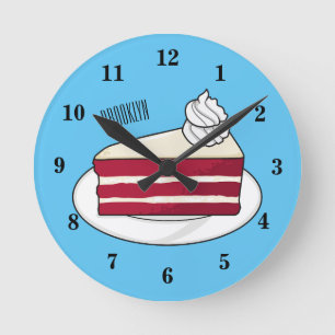 Red velvet cake cartoon illustration round clock