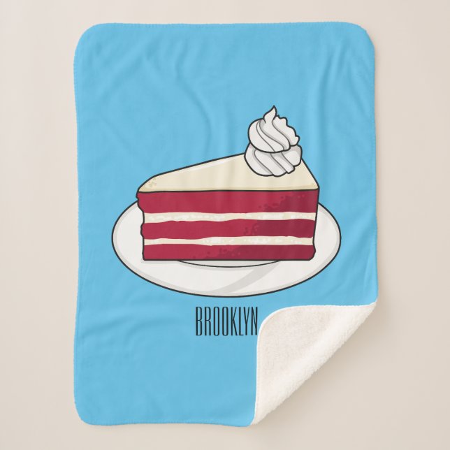 Red velvet cake cartoon illustration sherpa blanket (Front)