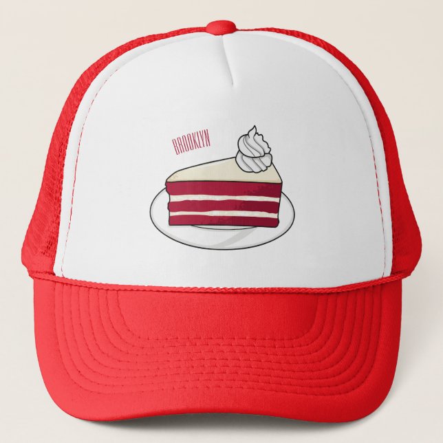 Red velvet cake cartoon illustration trucker hat (Front)