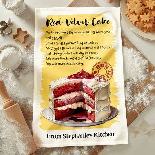 Red Velvet Cake Recipe Personalised Tea Towel