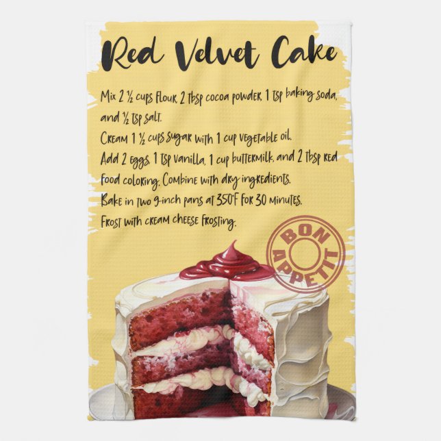 Red Velvet Cake Recipe Tea Towel (Vertical)