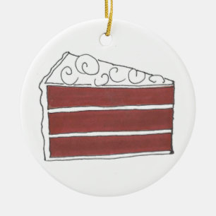 Red Velvet Cake Slice Soul Food Dessert Ceramic Tree Decoration