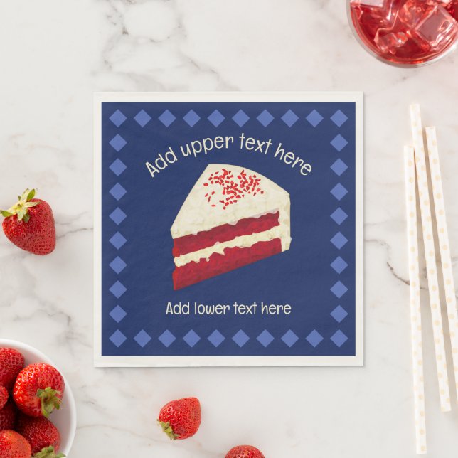 Red Velvet Cake Slices - Red & White on dark blue  Napkin (Insitu)