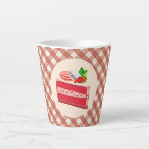 red velvet cake with strawberry cream cheese  latte mug