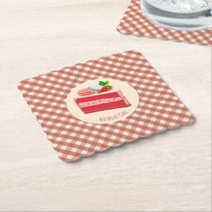 red velvet cake with strawberry cream cheese  paper coaster