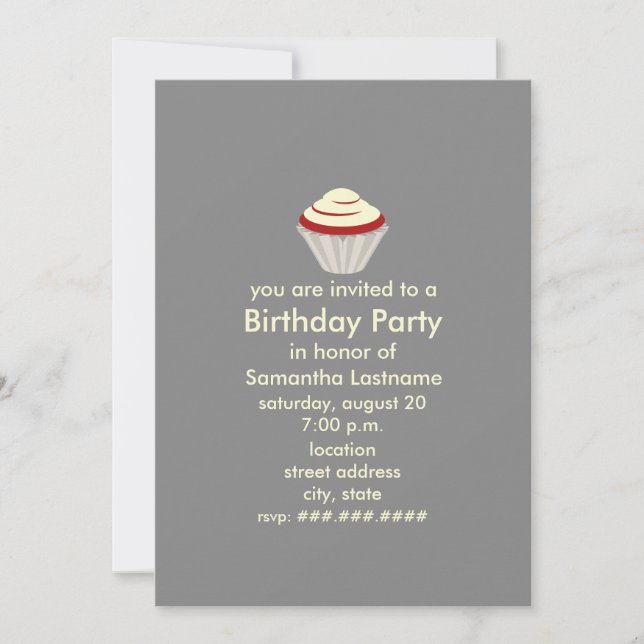 Red Velvet Cupcake Birthday Party Invite (Front)