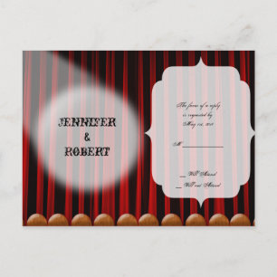 Red Velvet Curtain Stage Wedding RSVP Invitation Postcard