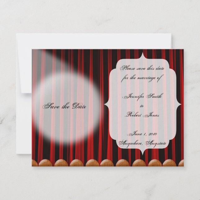 Red Velvet Curtain Stage Wedding Save the Date (Front)