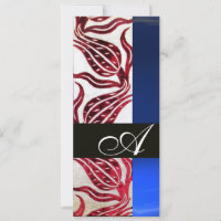 RED VELVET DAMASK TULIPS MONOGRAM Burgundy Blue
