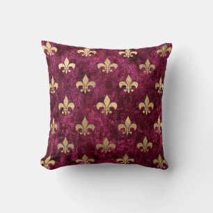 Red Velvet Fleur De Lis Mardi Gras Orleans Pattern Cushion