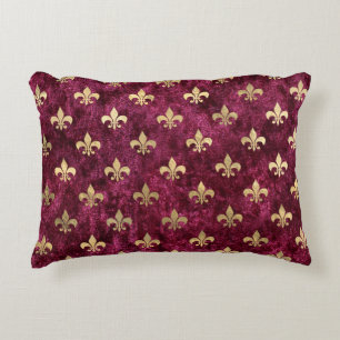 Red Velvet Fleur De Lis Mardi Gras Orleans Pattern Decorative Cushion