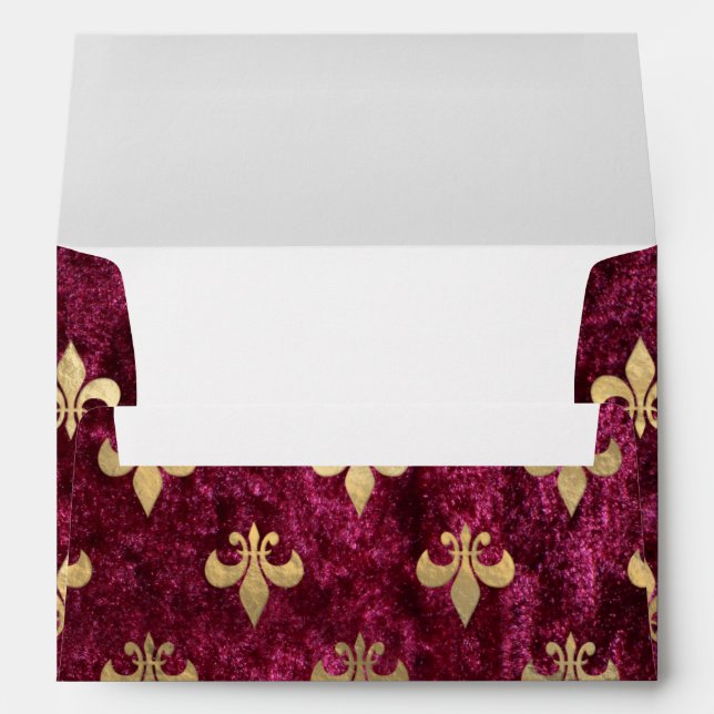 Red Velvet Fleur De Lis Mardi Gras Orleans Pattern Envelope (Back (Bottom))