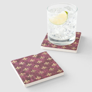 Red Velvet Fleur De Lis Mardi Gras Orleans Pattern Stone Coaster