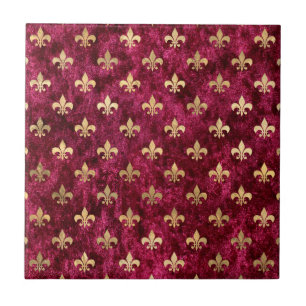 Red Velvet Fleur De Lis Mardi Gras Orleans Pattern Tile