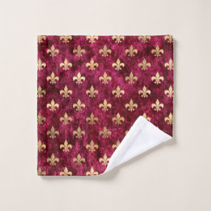 Red Velvet Fleur De Lis Mardi Gras Orleans Pattern Wash Cloth