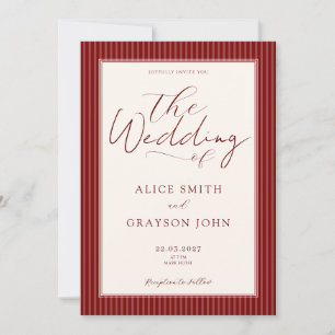 Red Velvet Script Classic Striped Wedding Invitation