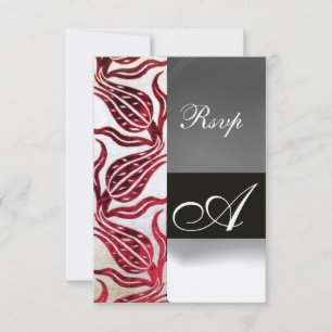 RED VELVET TULIP MONOGRAM Burgundy White Champagne RSVP Card