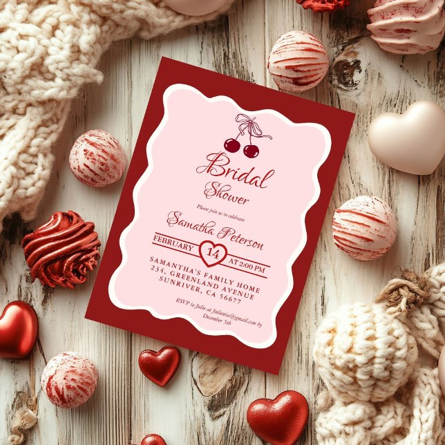 Red Velvet Valentine cherry bow Bridal Shower Invitation (Creator Uploaded)