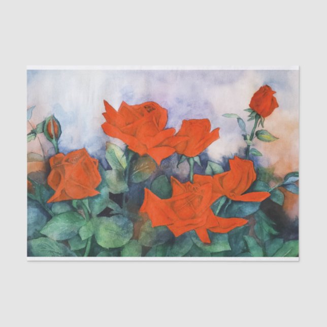 Red Velvet Watercolor Roses Tissue Paper (Front)
