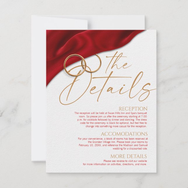 Red Velvet Wedding Details Card (Front)