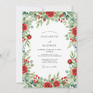 Red Verdant Yuletide Wedding Invitation