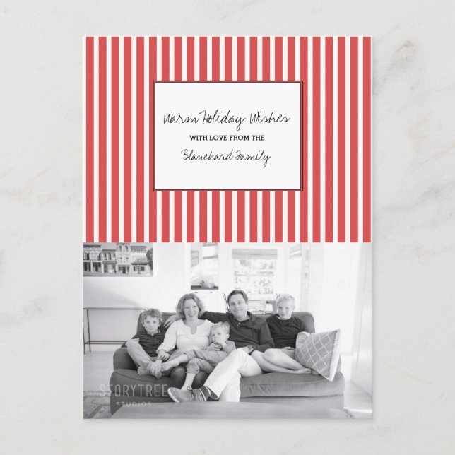 Red Vertical Festive Stripes Holiday Photo (Front)