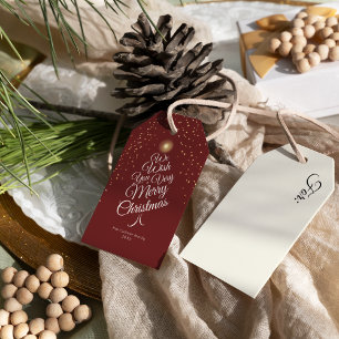 Red Very Merry Christmas Tree Family Name Gift Tags