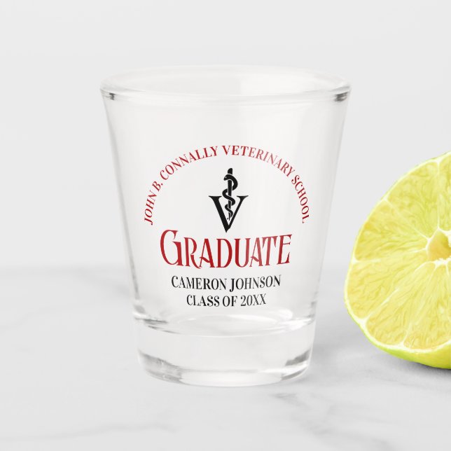 Red Veterinary School Graduation Custom Shot Glass (Front)