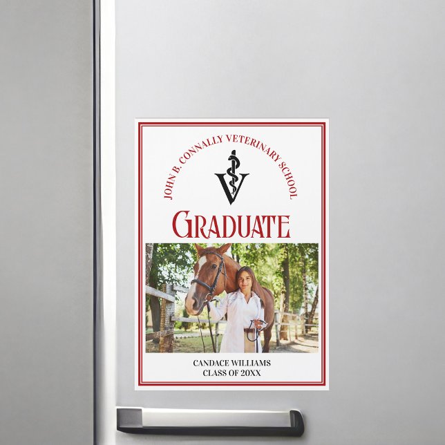 Red Veterinary School Photo Graduation Magnet Card (Creator Uploaded)