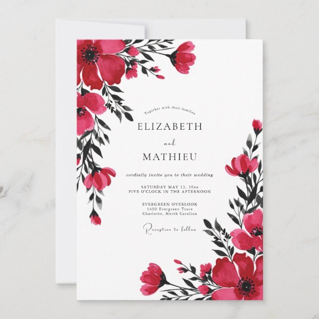 Red Vibrant Botanical Wedding Invitation (Front)