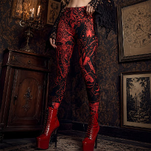 Red Victorian Gothic Baphomet Mystical Leggings