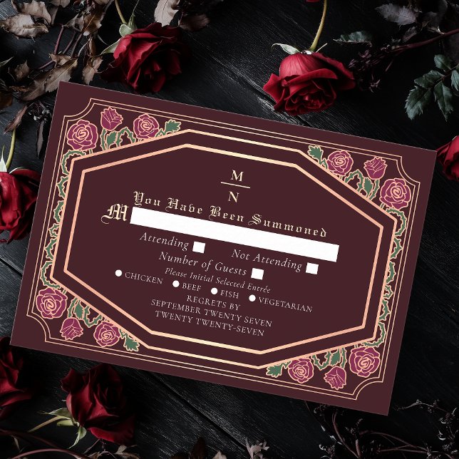 Red Victorian Gothic Roses & Thorns Wedding RSVP  Enclosure Card (Creator Uploaded)