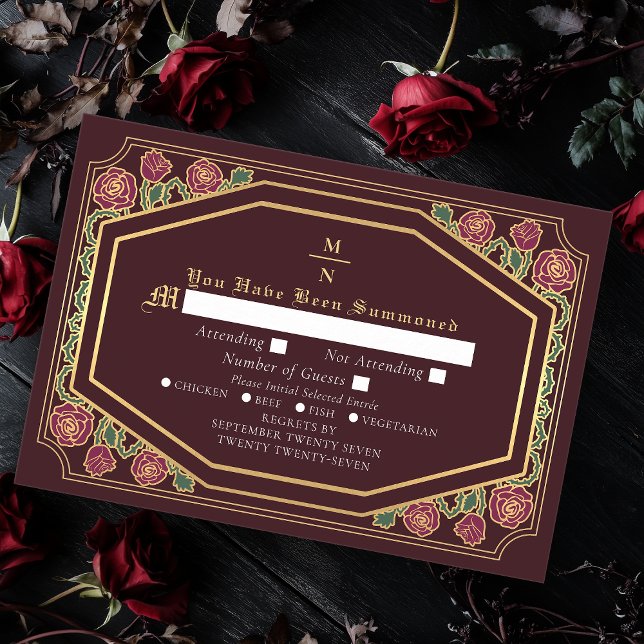 Red Victorian Gothic Roses & Thorns Wedding RSVP  Enclosure Card (Creator Uploaded)