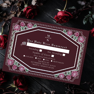 Red Victorian Gothic Roses & Thorns Wedding RSVP Enclosure Card