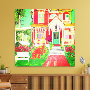 Red Victorian House Lush Yard Canvas Print