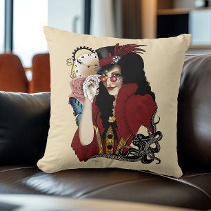 Red Victorian Steampunk Lady Vintage Octopus Cushion