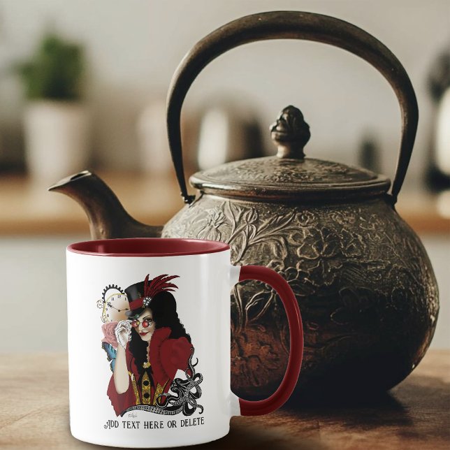 Red Victorian Steampunk Lady Vintage Octopus Mug (Creator Uploaded)