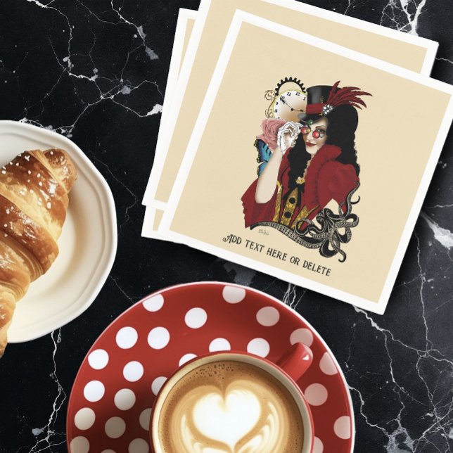 Red Victorian Steampunk Lady Vintage Octopus Napkin (Creator Uploaded)