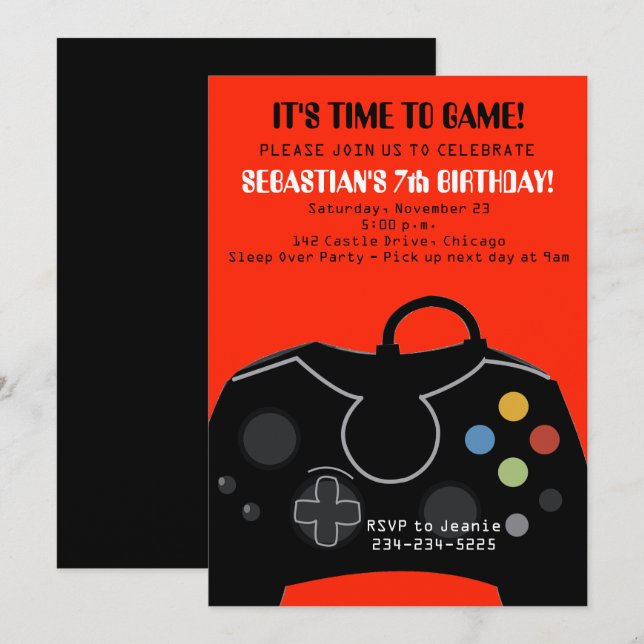 Red Video Game Boys Birthday Invitation (Front/Back)