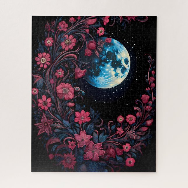 Red Vine Flowers and Moon Jigsaw Puzzle (Vertical)