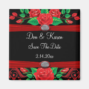 Red Vine Roses On Black Save The Date Magnet
