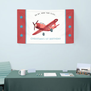 Red Vintage Airplane 1st Birthday Banner